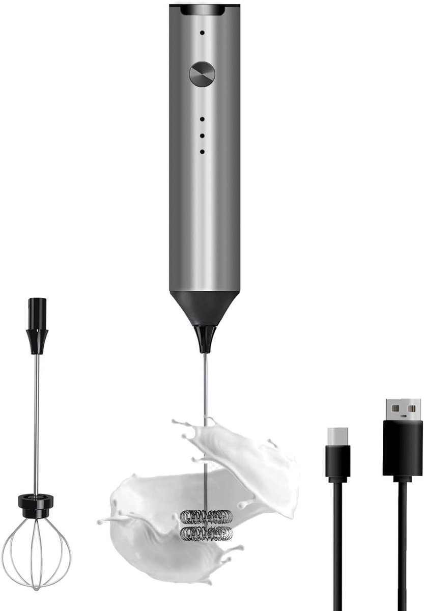 Elektrische Melkopschuimer - Creme maker - Koffie Maken - 3 Snelheden Instelbaar - Type C Oplaadbaar - Zilver