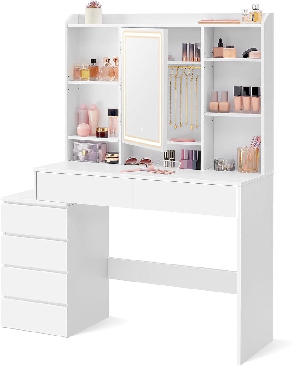 Kaptafel met Verlichting - Make-up Tafel - Snel Klaarmaken - Verstelbare LED - 40 x 118 cm - Wit