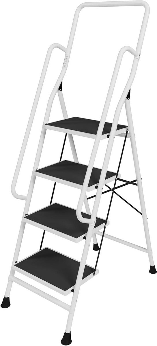 Vouwbare Keukentrap - Met Handgreep - Klusjes Binnen - Antislip Treden - 4 Treden - Zilver