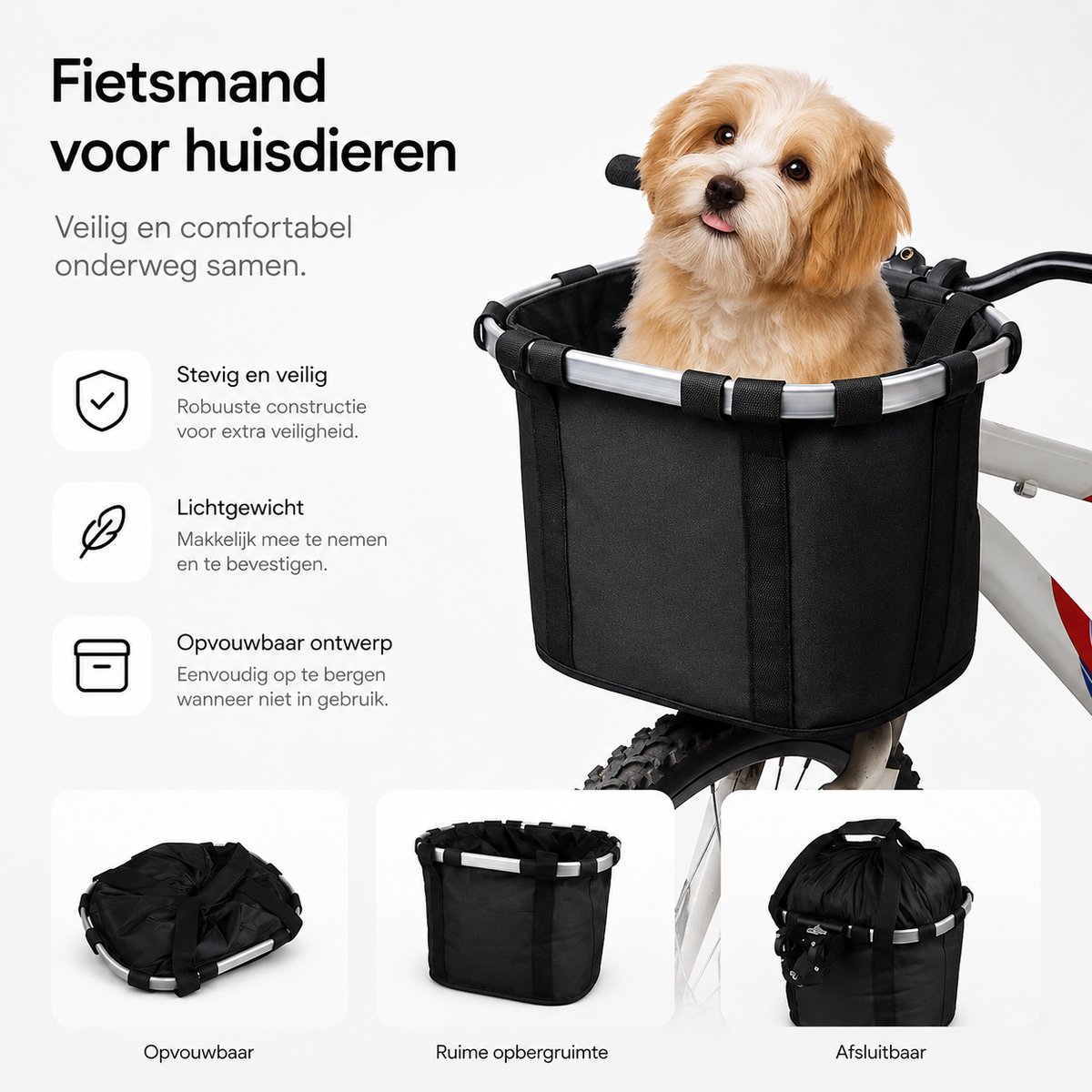 BOTC Fietsmand - Hondenfietsmand - Hondenmand fiets - 34x28x25cm - Waterbestendige Oxford-stof - Zwart – foto 6