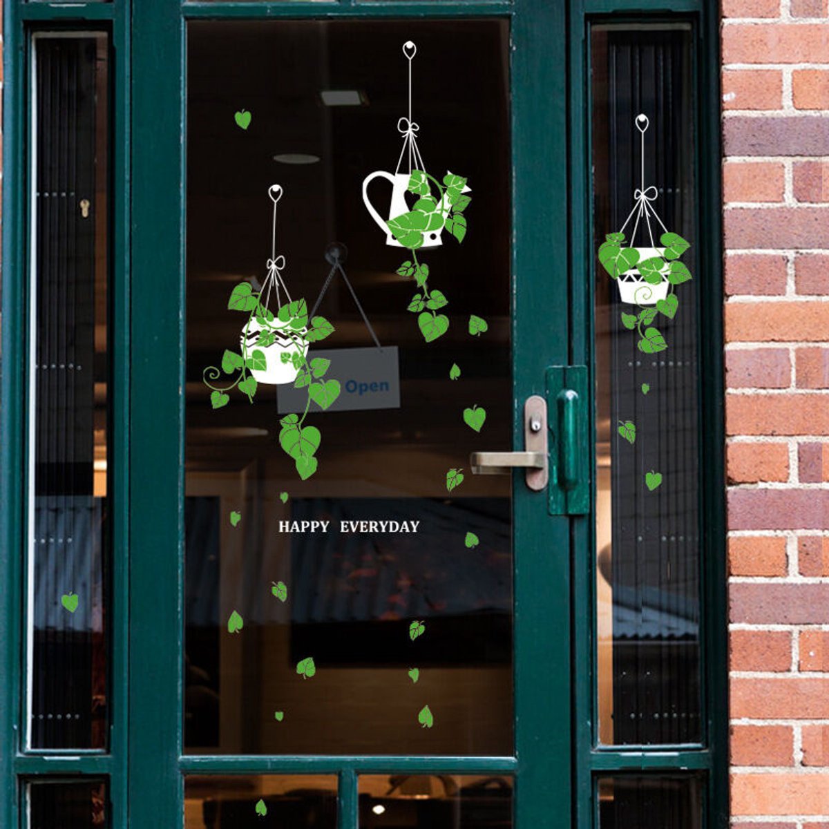 Enkelzijdige en dubbelzijdige raam-/muursticker - Groene plant - Verwijderbare decoratie, geschikt voor woonkamer, slaapkamer, café, glazen deur.