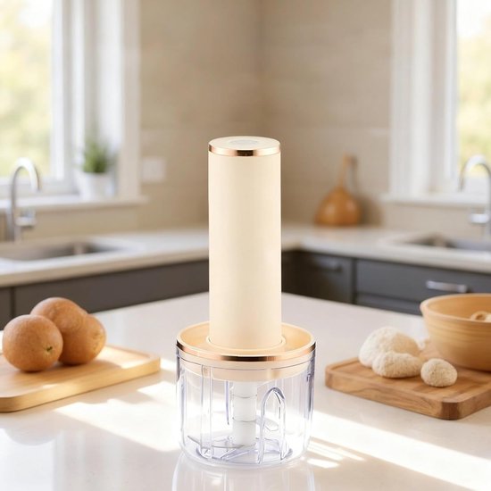 Draadloze Keukenmixer - Handmixer & Hakker - Eten Bereiden - 4-in-1 Functionaliteit - 15.5 x 15.5 x 10 cm - Beige — afbeelding 3