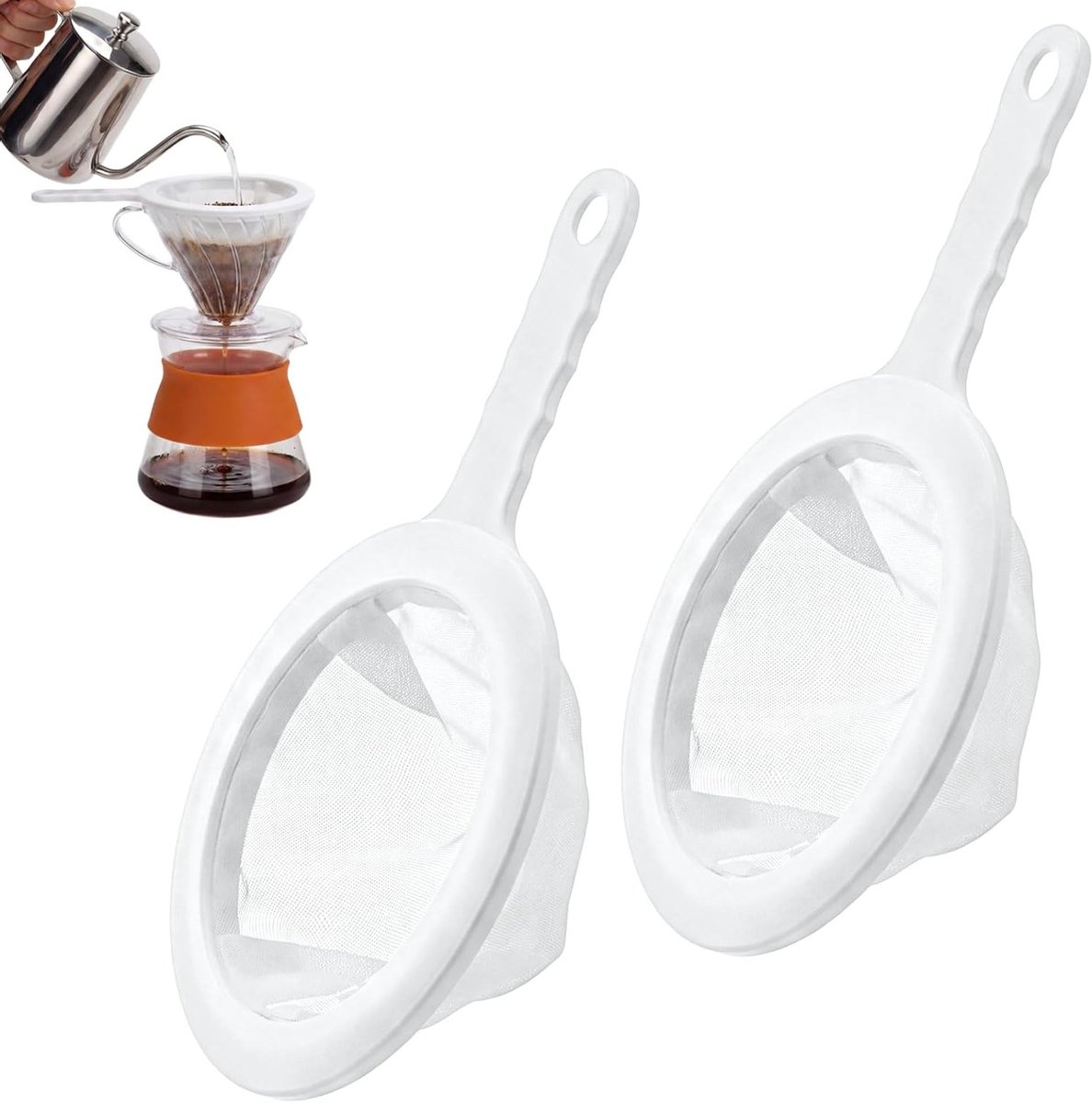 Set van 2 Fijne Zeef met Handvat - Nylon Filterzeef, 200 Mesh, Ideaal voor Sap, Melk en Koffie