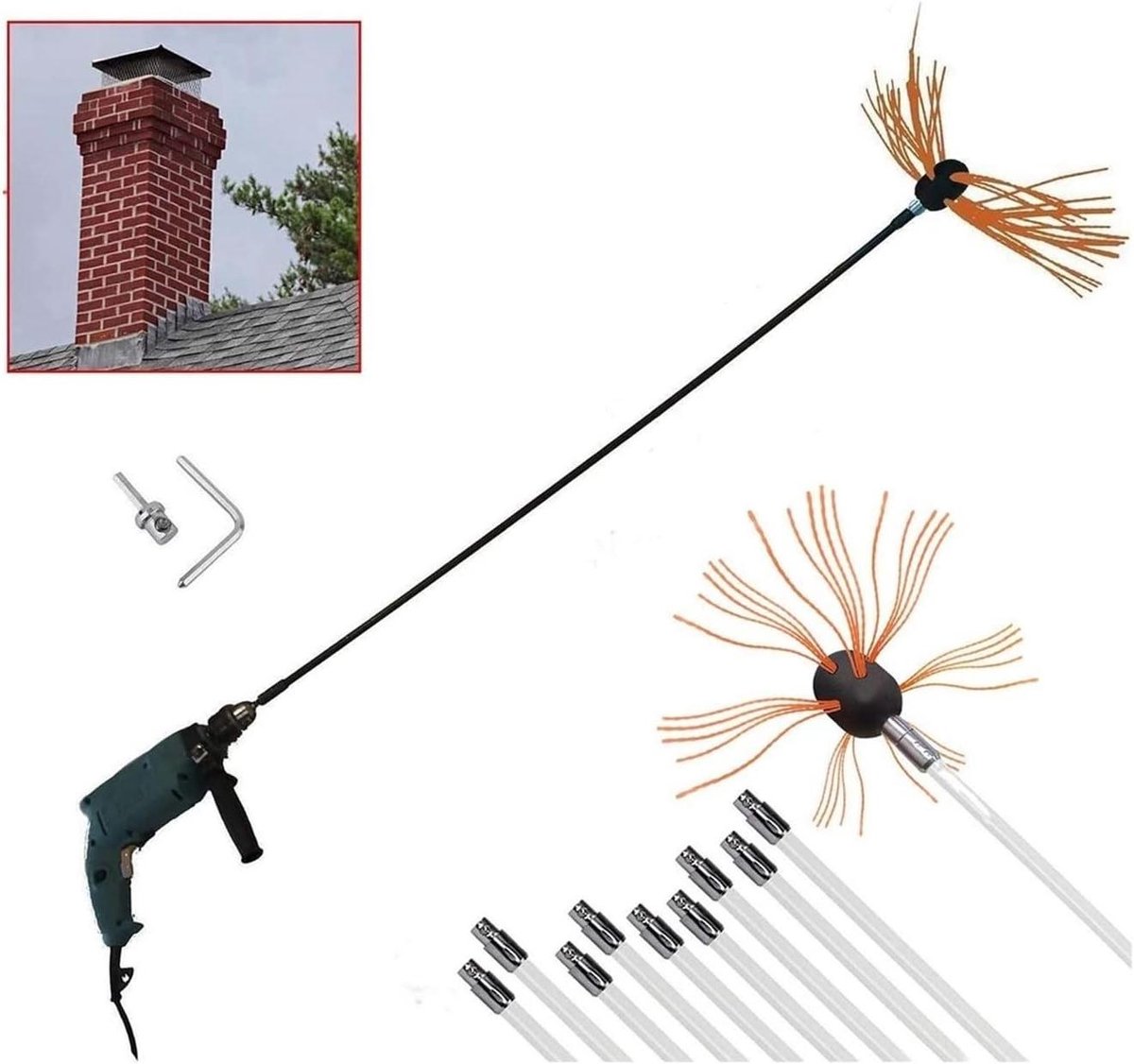 Schoorsteen Borstel Staven - Schoorsteenveger Kit - Schoorsteen Reinigen - Versterkt Nylon
