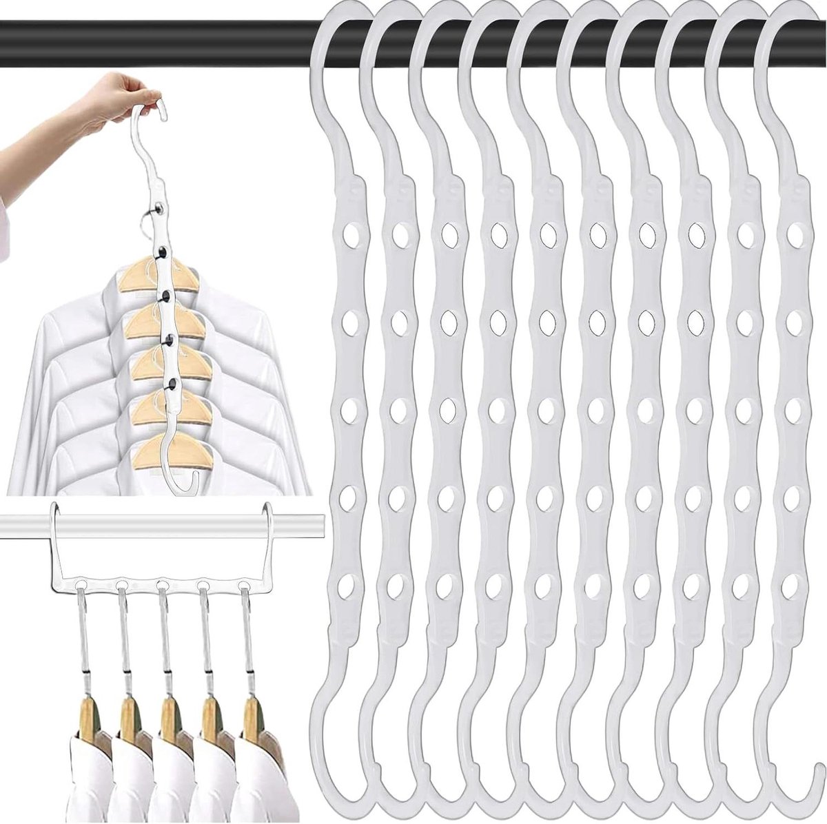 Ruimtebesparende Hangers - Kleding Organizer - Kast Ordenen - 5 Niveaus - 41 cm - Wit
