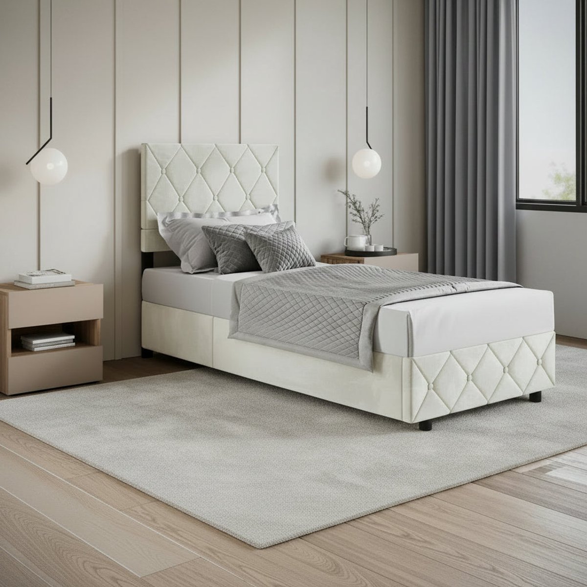 Meubella - Eenpersoonsbed Hernandez - Beige 90x200 cm - Met gaslift