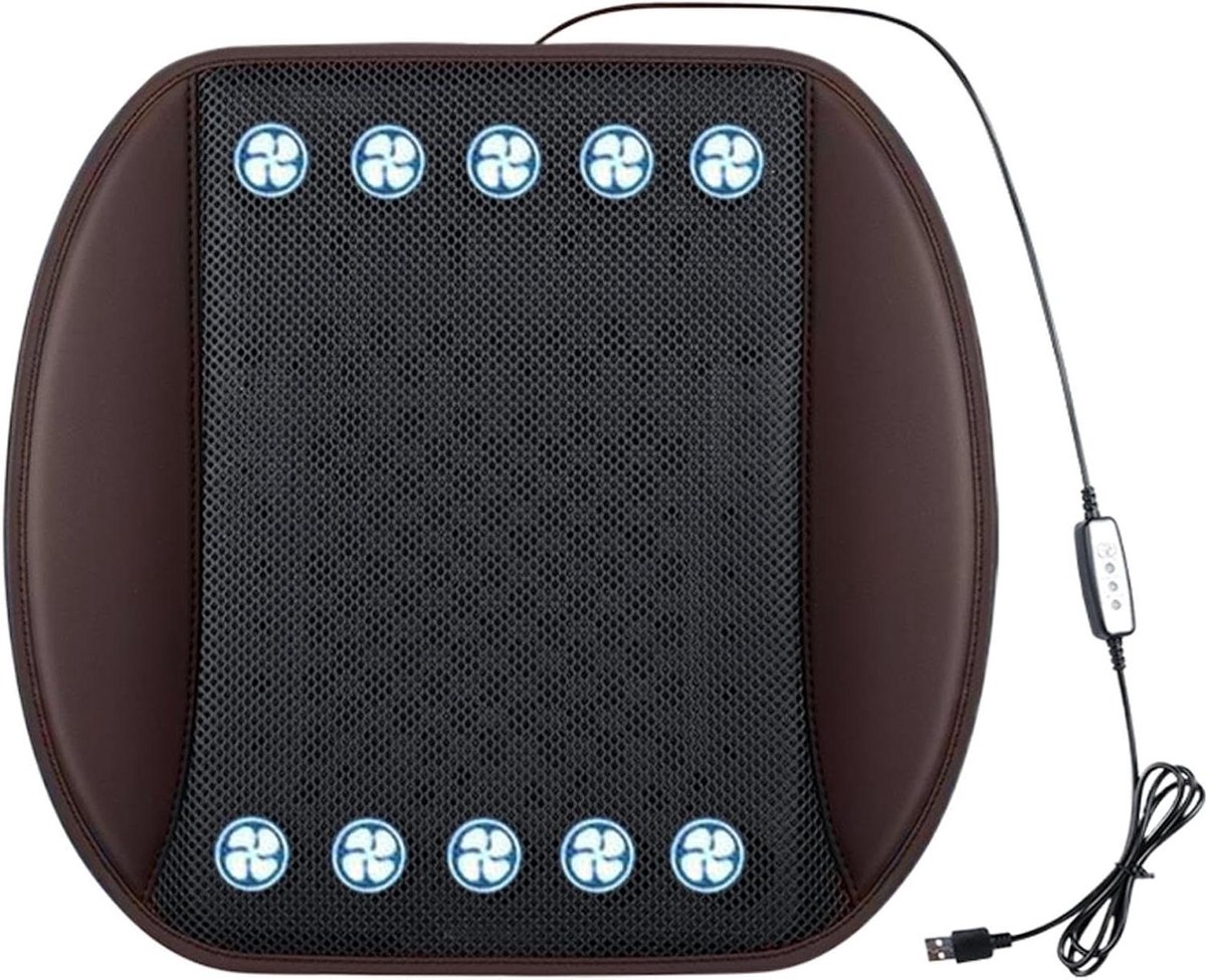 Autostoelhoes Ventilator - Ademende Mat - Comfortabel Rijden - Continue Luchttoevoer - 42 x 40 cm - Donkere Koffie