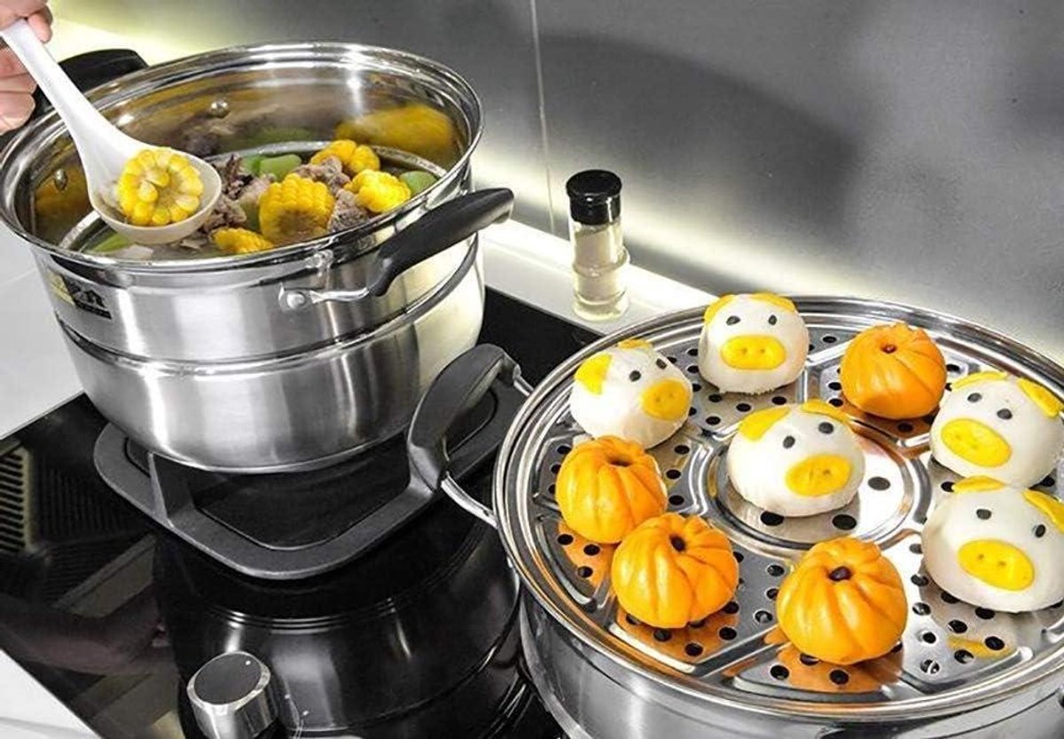 Stoompan RVS - Stoomkoker Pannen - Gezond Koken - Universeel Geschikt - 28cm - Zilver