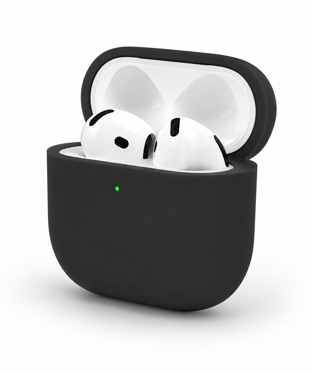 Enluxe Case geschikt voor Airpods 4 – Zwart - Premium Siliconen Hoesje, Valbescherming & Spatwaterdicht, Draadloos Opladen Compatibel