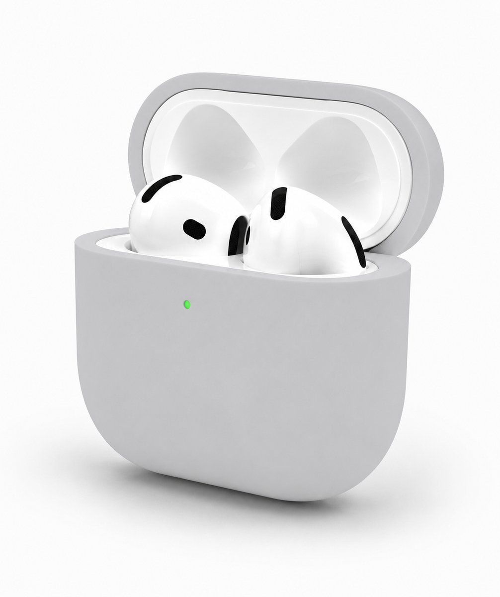 Enluxe Case geschikt voor Airpods 4 – Licht Grijs - Premium Siliconen Hoesje, Valbescherming & Spatwaterdicht, Draadloos Opladen Compatibel