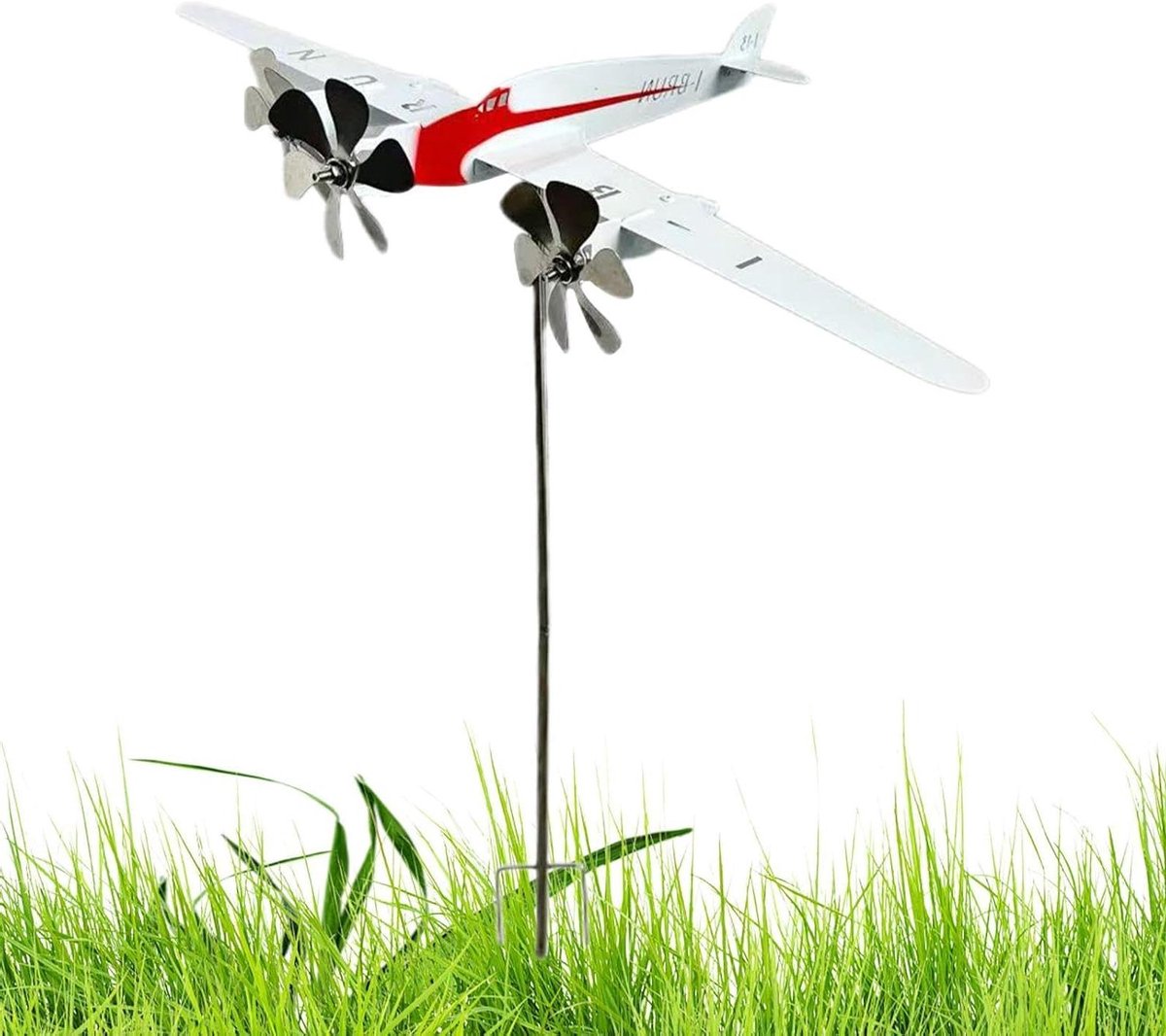 Vliegtuig Windspinner - Tuindecoratie Vliegtuig - Buiten Decoratie - Roestvrij Metaal - 50 cm - Gradiënt