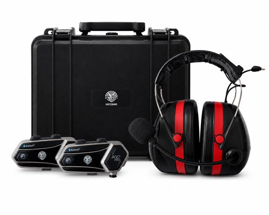KartComms Premium Kit – Karting Communicatie Set met 2 Modules, Pro Headset en Opbergcase