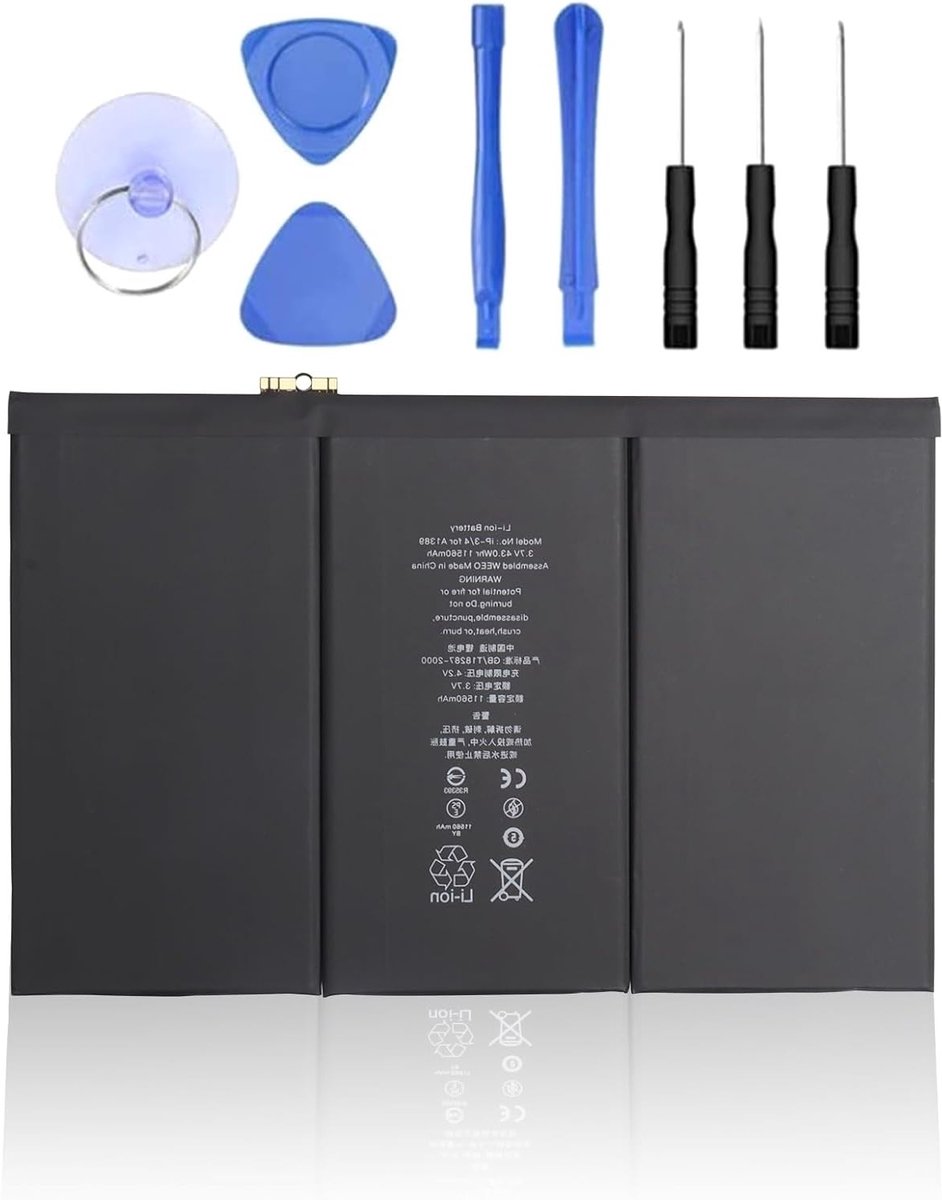 Vervangbare batterij voor iPad 3 en 4 - 3.7V 11560 mAh, compatibel met A1389, A1416, A1430, A1403, A1458, A1459, A1460, 616-0586 en meer