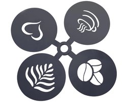 4-delige roestvrijstalen koffievormpjesset, diverse holle vormen, latte art vormpjes, cappuccino latte art sjablonen, taartdecoratie - zwart