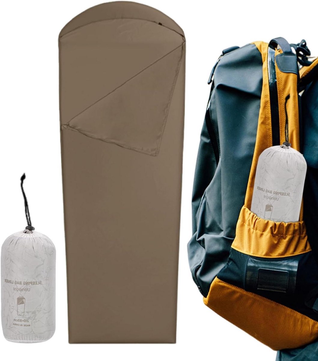 Slaapzak Liner - Lichtgewicht Liner - Outdoor Reizen - Verbetert Warmte - 210x80cm - Donkere Koffie