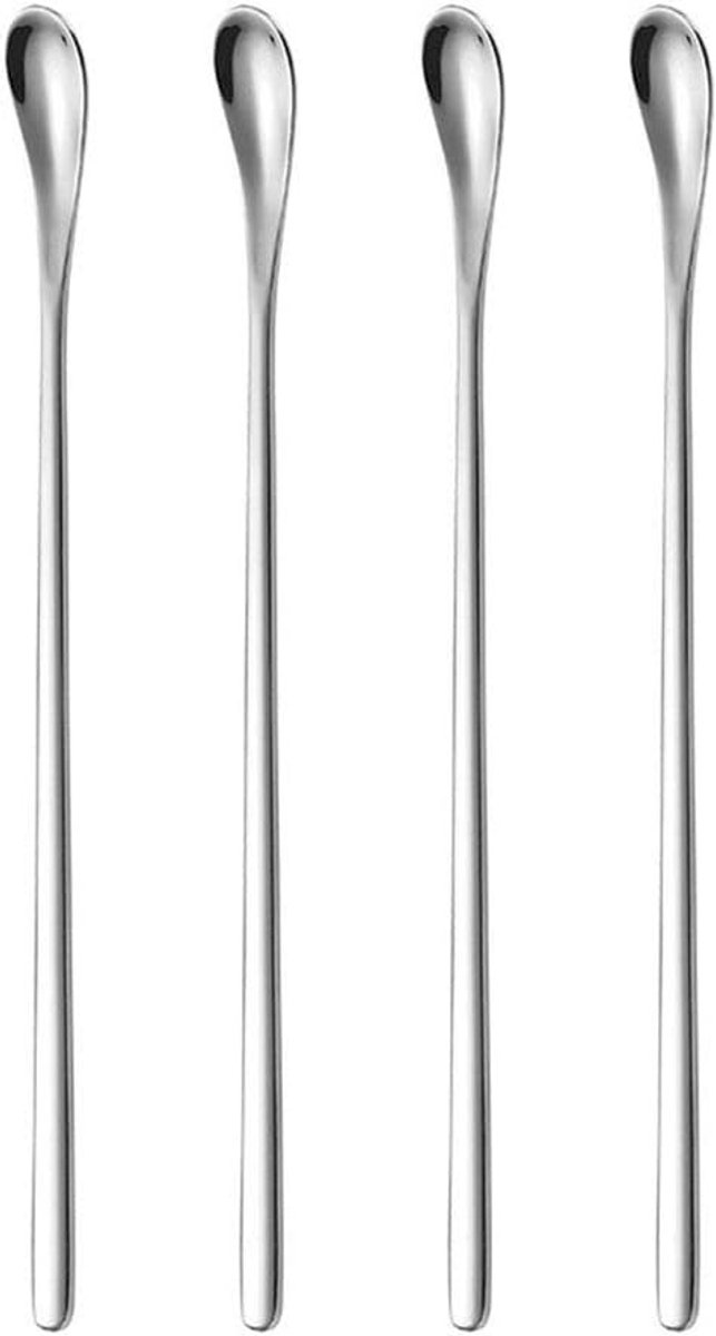 Roestvrijstalen koffieroerlepel, roerstaafje voor dranken en cocktails, cocktailmixer - klein zoutlepeltje - herbruikbaar - 4-delige set (19 cm)