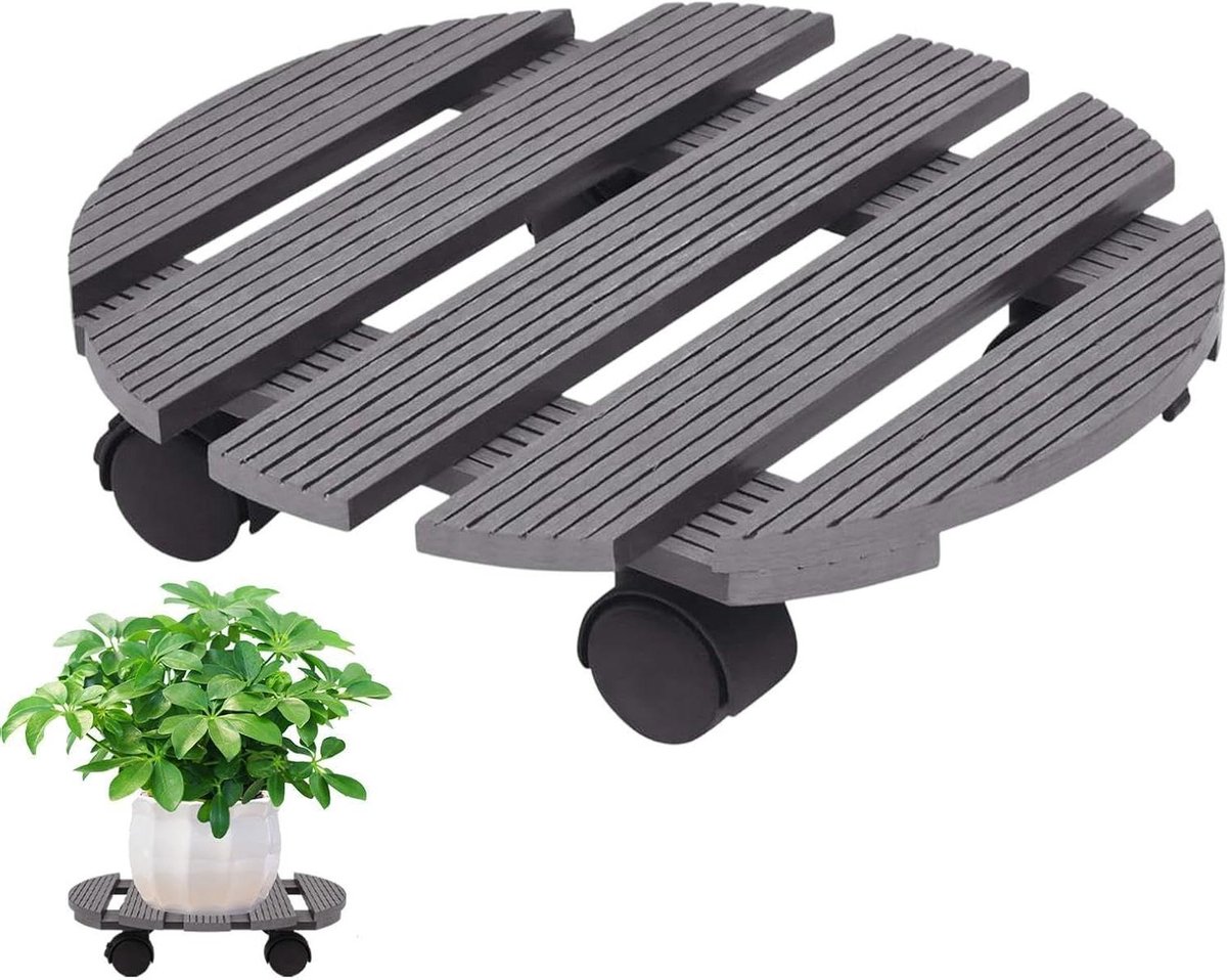 Plantenstandaard met wielen - Bloembak trolley - Planten verplaatsen - Waterdicht composietmateriaal - 35 x 35 x 10 cm - Bruin
