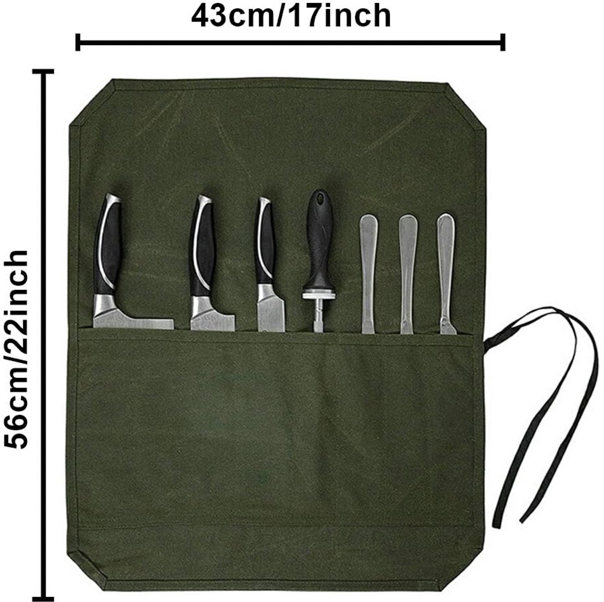 Bestekrol Case - Gereedschaphouder - Koken en opbergen - 7-slots ontwerp - 43x56cm - Khaki