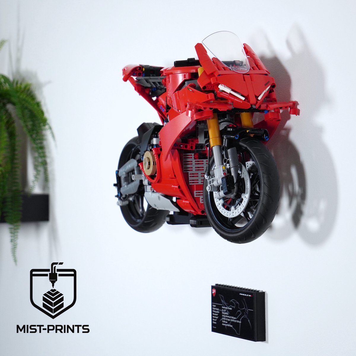 Mist-Prints - Wandbeugel voor bouwset 42202 - Muurhouder voor Super Sport motor- Geschikt voor LEGO - Zwart - 3D-geprint