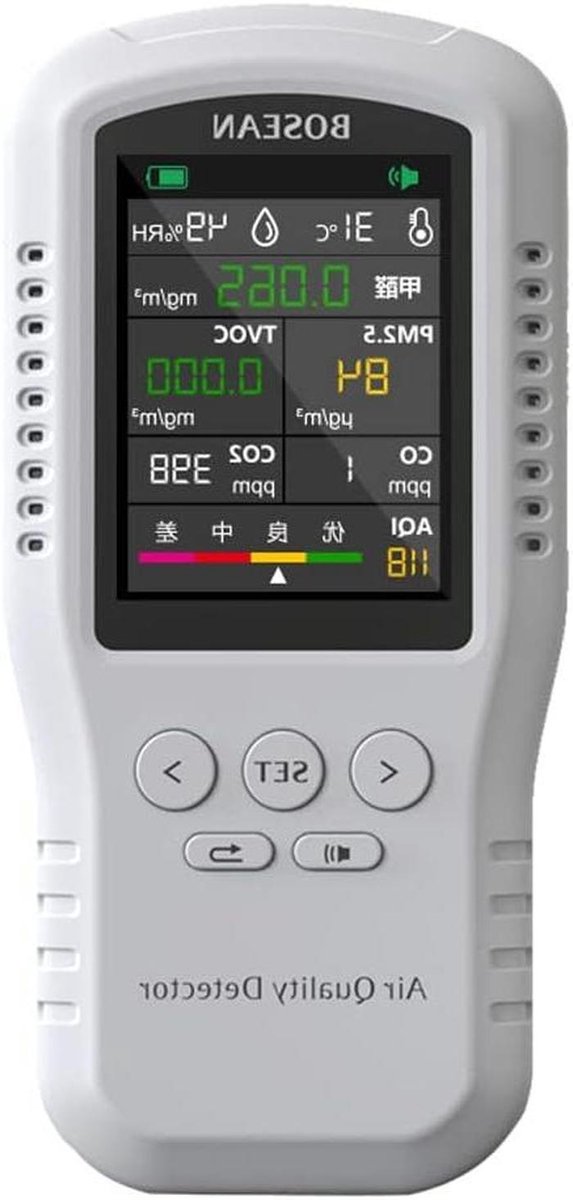 Luchtkwaliteit Monitor - Luchtmeter Detector - Gezond Leven - Vier Sensoren - 3.2 Inch Scherm - Wit