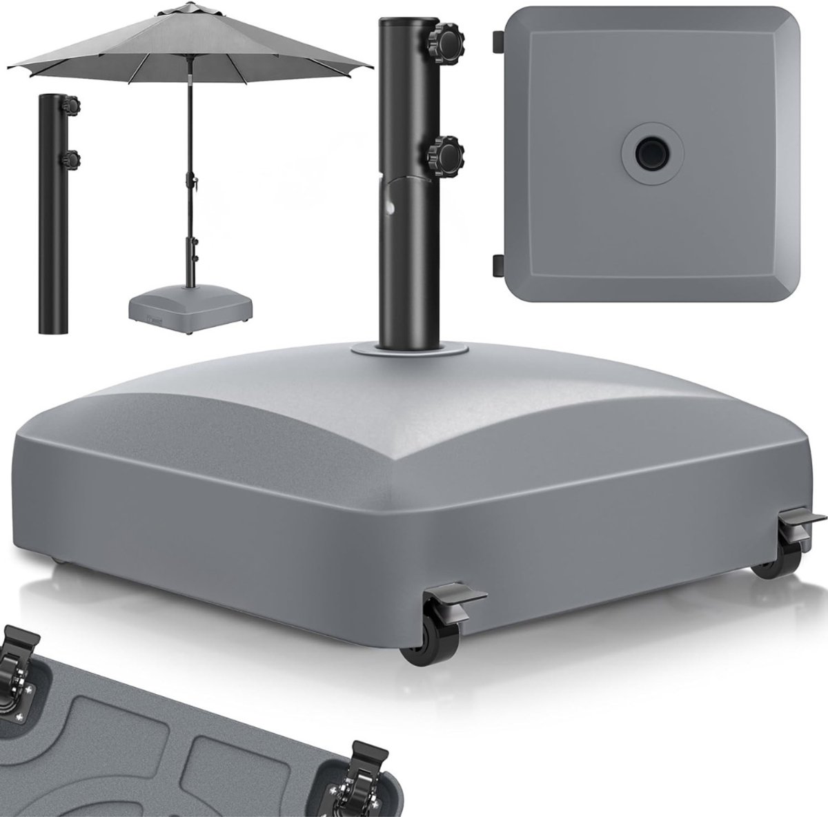 ZMR® Parasolvoet Vulbaar - Parasolvoet - Parasolvoet op Wielen - Antraciet - 54cm x 54cm x 18cm