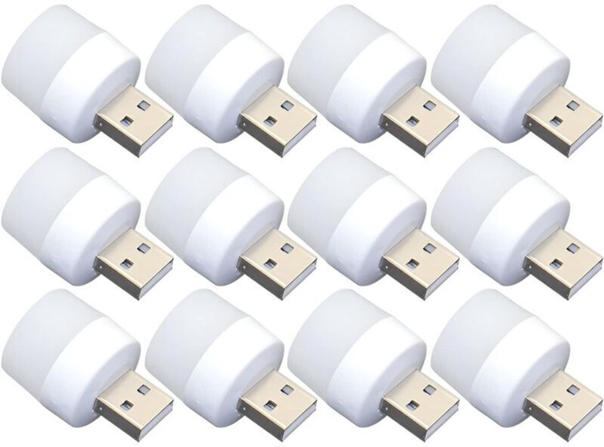 Mini USB-nachtlampje - 12 lampjes geschikt voor stekker, draagbaar wit licht, geschikt voor badkamers, keukens en gangen - ideaalgeschikt voor kinderen.