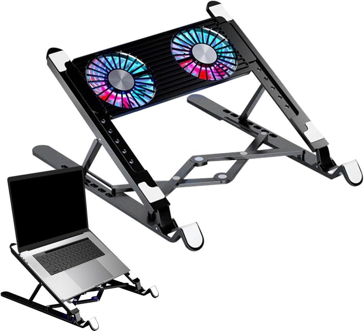 Laptop koelstation - Laptop ventilator - Oververhitting voorkomen - Inklapbaar en verstelbaar - 26.6 cm breed - Zwart