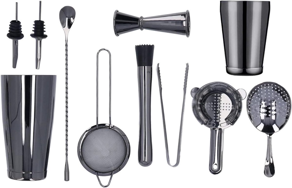 Cocktail Shaker - Barman Set - Drankjes Maken - 11-delige Kit - Roestvrij Staal - Zilver