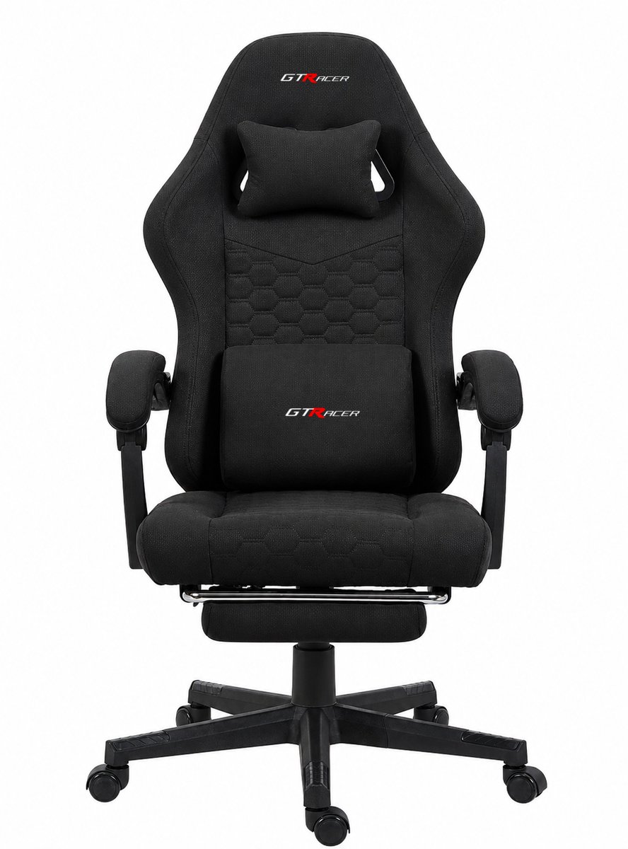 GTRACER PRO - Game Stoel - Gaming Stoel - Ergonomische Bureaustoel - Gamestoel - Verstelbaar - Gaming Chair - Zwart - Stof