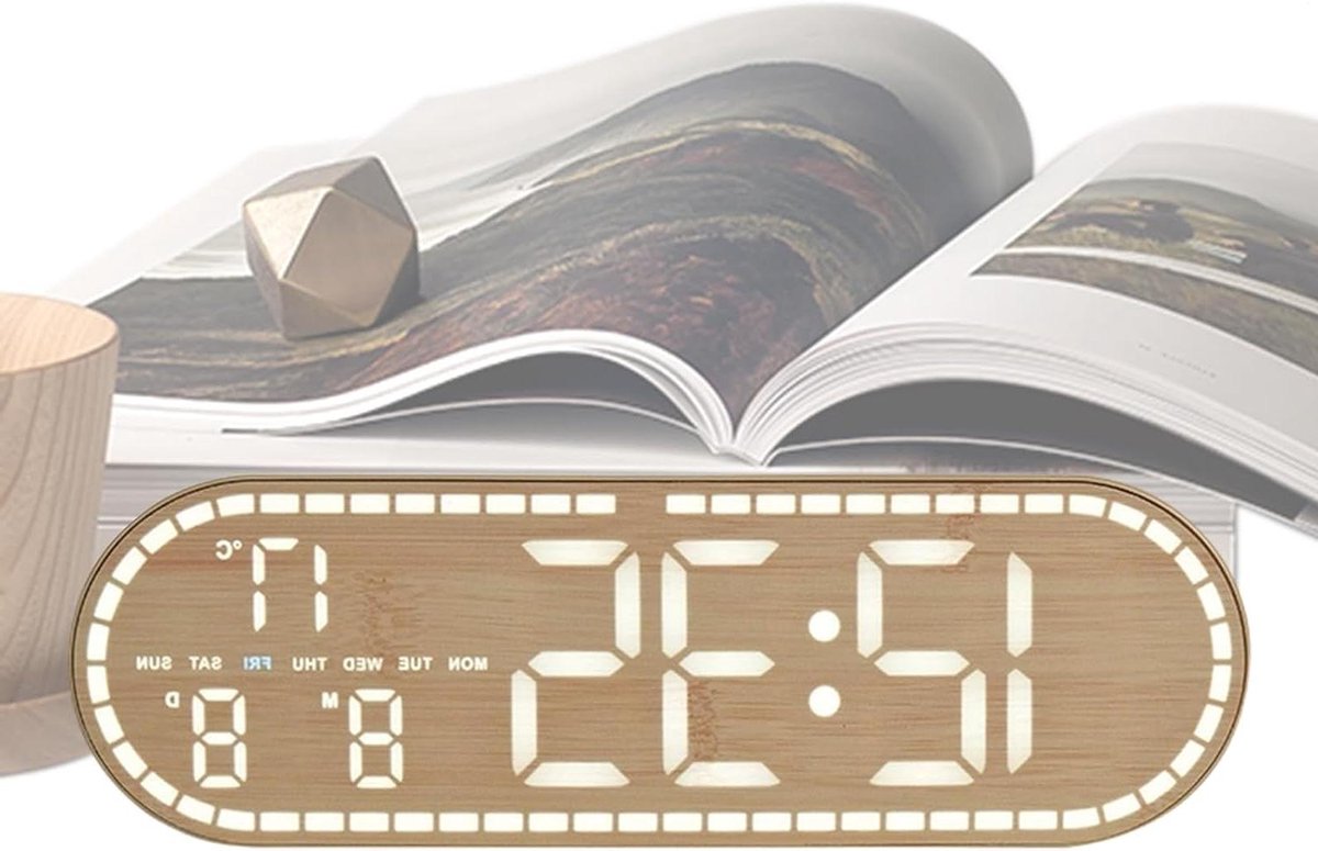 Digitale Wandklok - Moderne Klok - Dagelijkse Planning - Temperatuur Datum - 25x8x2.7 cm - Geel