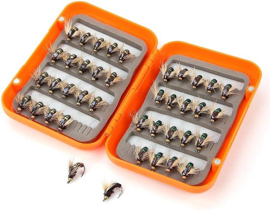 Forel Vliegvisset, Levensechte Vliegvis Lokazen, 40 stuks in opbergdoos - Forelvissen, Vliegvissen, Forel Lokazen. — afbeelding 4