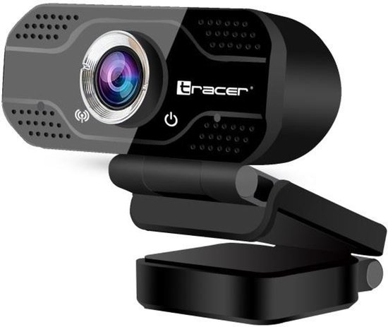 Zwarte webcam met 120 graden gezichtsveld, close-up.
