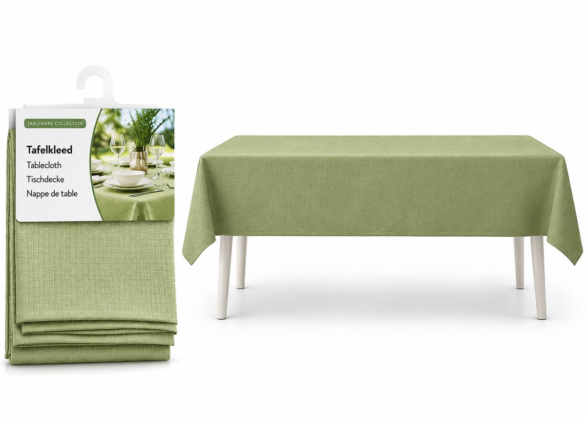 Tafelkleed Groen 130 x 180 cm – Rechthoekig Tafelkleed – Geweven Motief – Polyester – Voor Binnen en Buiten – Tuin Tafelkleed