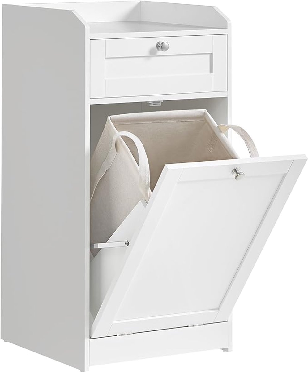 VASAGLE - Badkamerkast met wasmand - Badkameropbergmeubel met 1 lade en 1 wasmand - Uitneembare wasmand met handgrepen - 40 x 40 x 80,2 cm - Wolkenwit