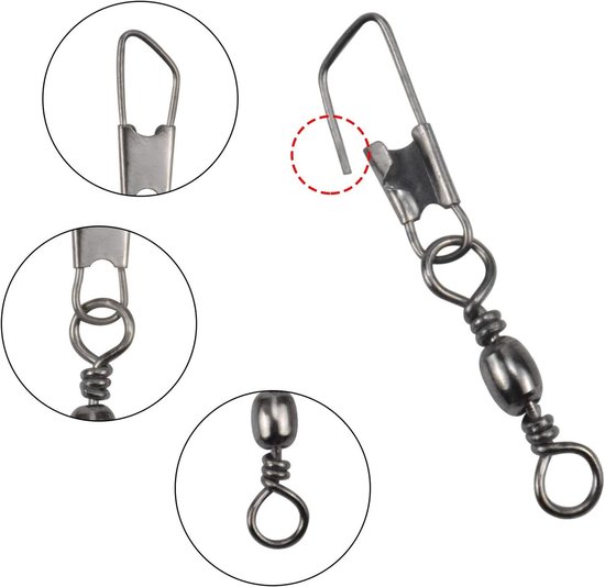 Vismaat Hoge Sterkte Visserijvat Swivel met Veiligheid Snap Connector Kit - Inclusief Interlock Snaps - Solid Barrel Swivel - Tackle voor Vissen - Maten 6 # 8 # 10 # 12 # 14 # (100 stuks) van Merkloos — afbeelding 5