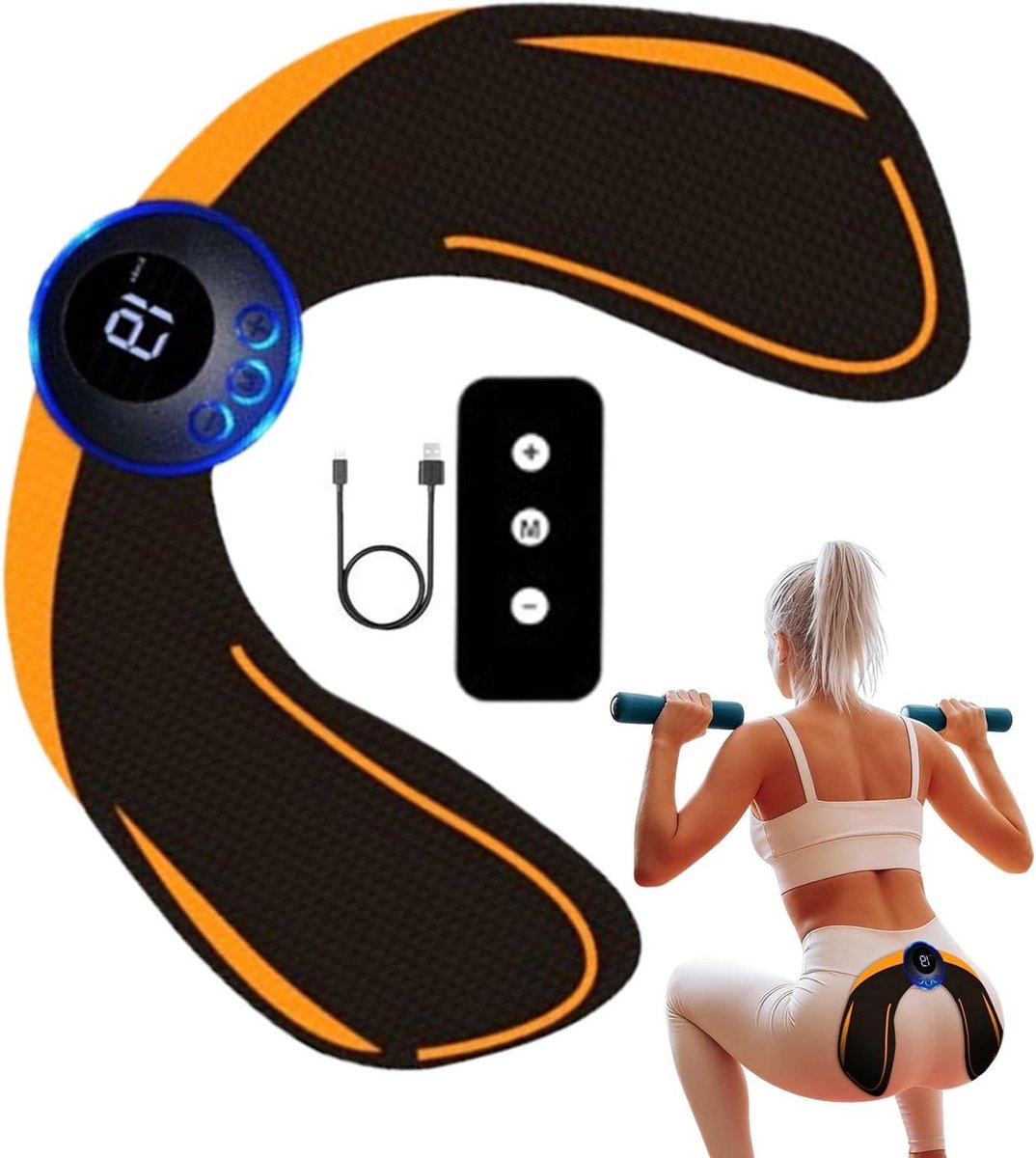 Bilspiertrainer - Fitness Apparaat - Spierversteviging - Draadloze Bediening - 22.5 x 10 x 3 cm - Zwart