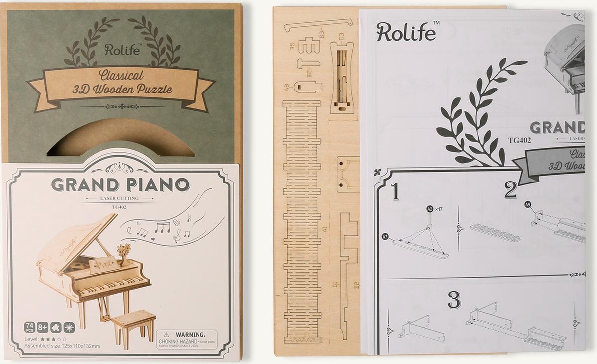 Robotime 3D Houten Puzzel Muziekinstrument Grand Piano, TG402 - Overig — afbeelding 4