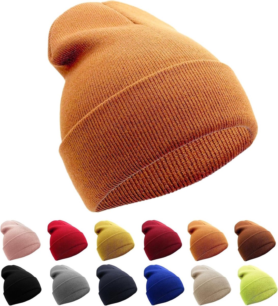 Unisex Gebreide Wintermuts voor Buitenactiviteiten - Zachte Beanie voor Mannen en Vrouwen (Oranje) 52-62 cm, Warm en Comfortabel