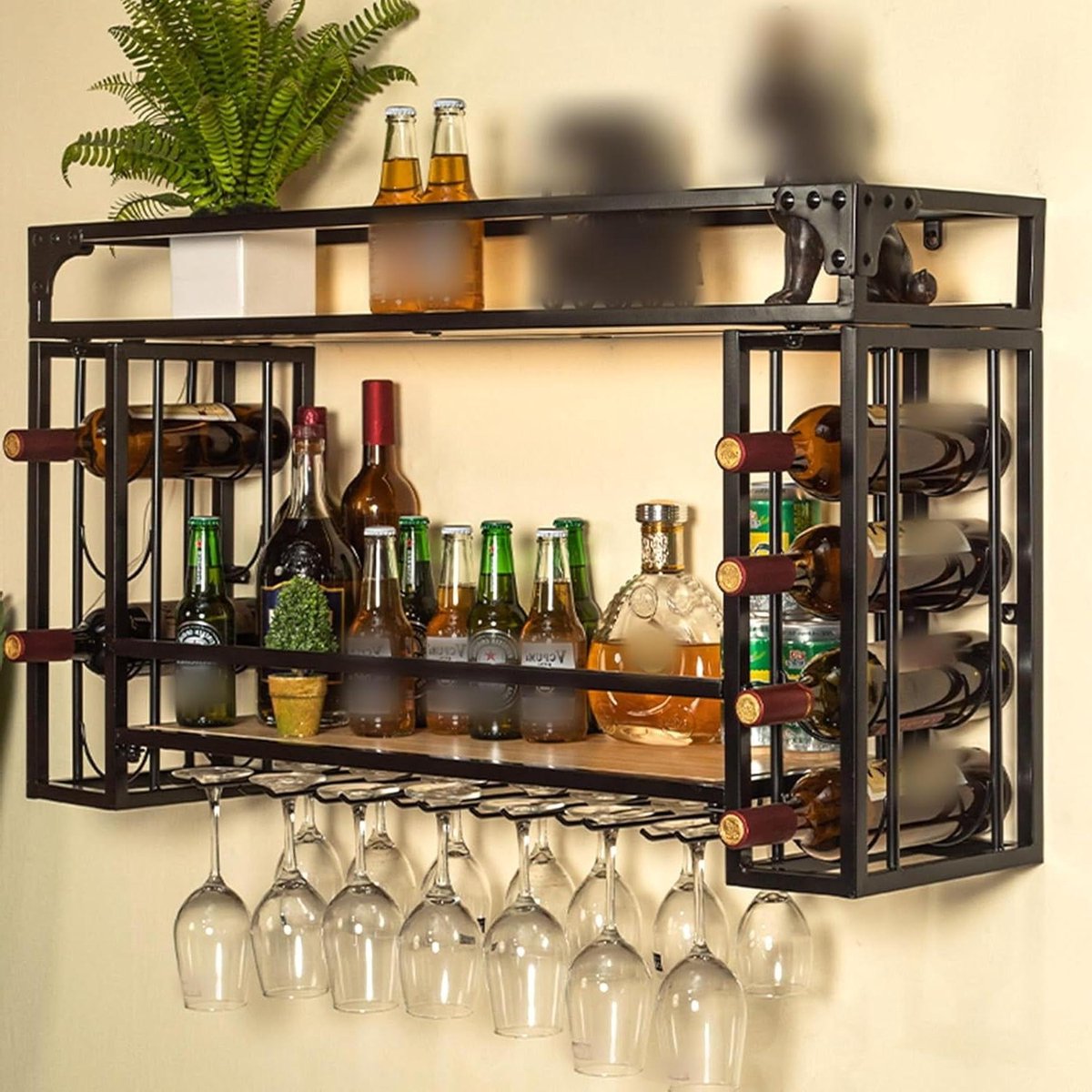 Wandrek - Wijnrek - Wijn presenteren - Met ledlicht - 80x25x55cm - Zwart