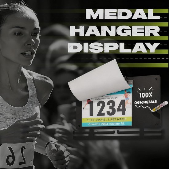 Race Bib Houder - Hardloop Display - Herinneringen Tonen - Inclusief Krijtbord - 1165 Gram Gewicht - Zwart — afbeelding 2