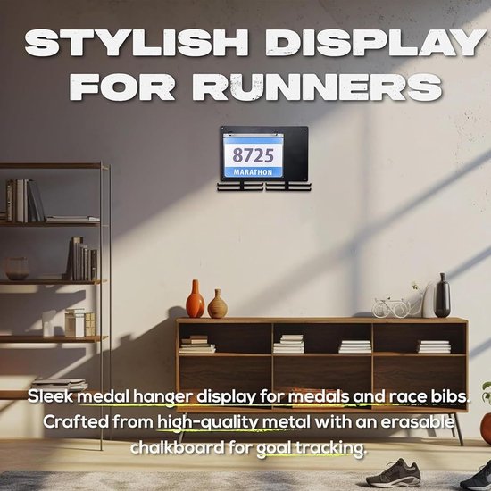 Race Bib Houder - Hardloop Display - Herinneringen Tonen - Inclusief Krijtbord - 1165 Gram Gewicht - Zwart — afbeelding 5