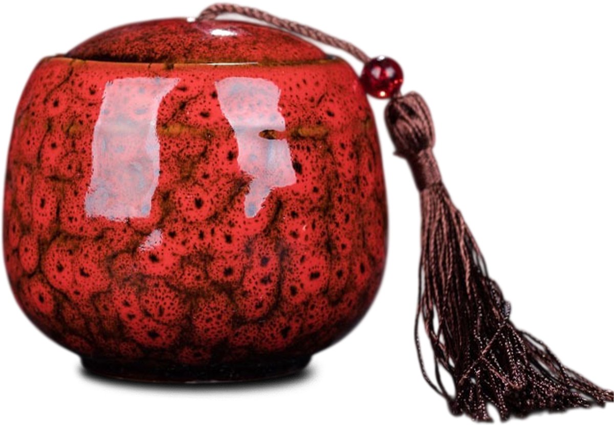 Akerz Keramische Mini Urn Rood – 130 ml – Handgemaakte Herinneringsurn voor As – Dierenurn & Mensenurn – Inclusief Kwastje en Beschermzakje