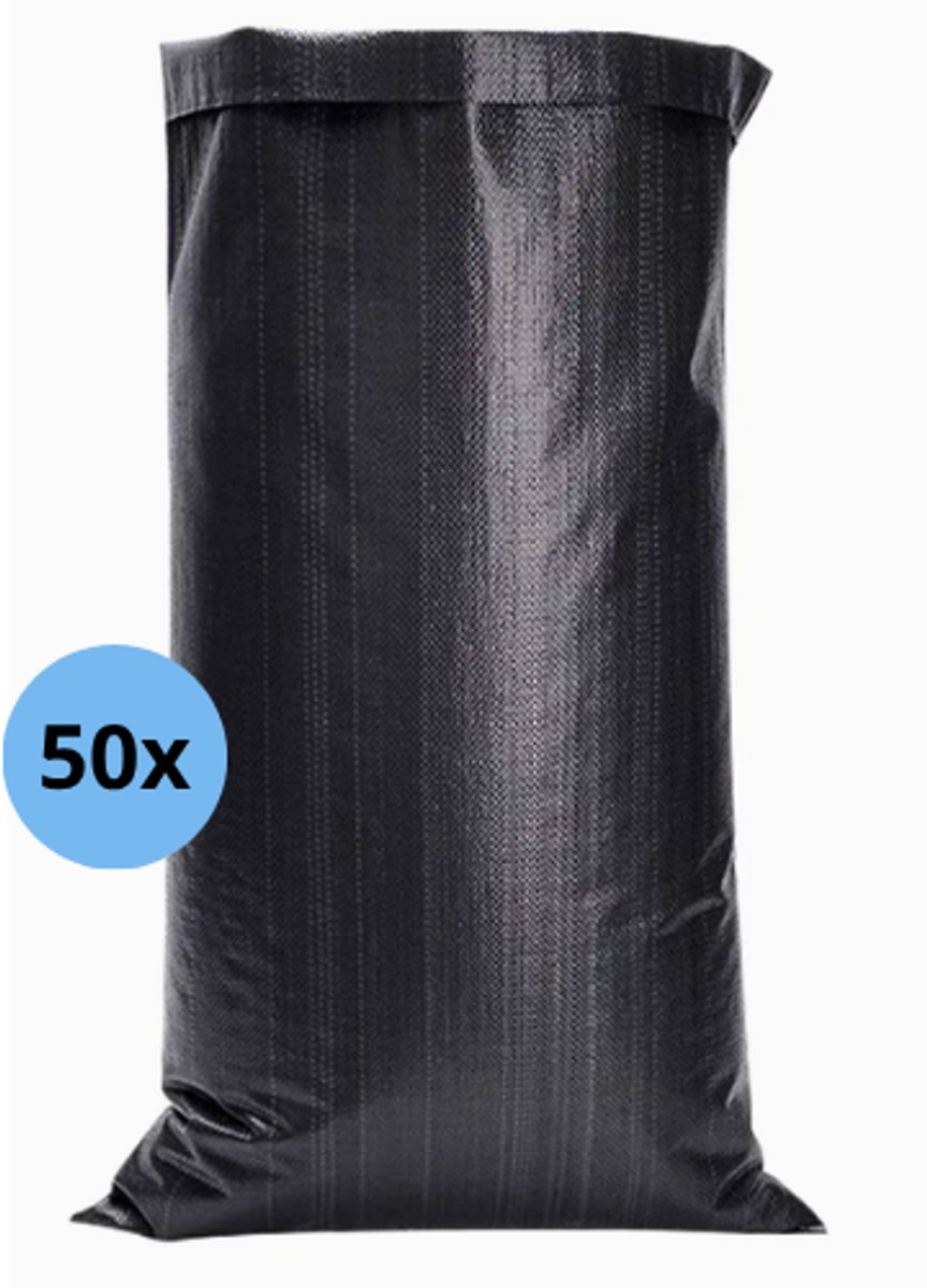 Zandzakken 50 stuks – 45 x 70 cm - Zwart incl. sluitingsriem - Scheurbestendig geweven Polypropyleen (PP) - Tegen wateroverlast - Tegen overstroming - Ongevuld