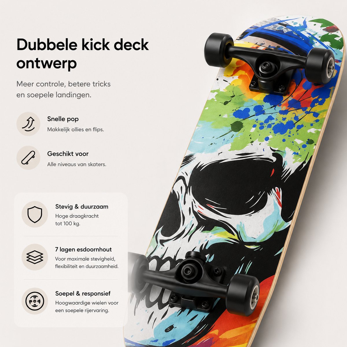 Suotu Skateboard - 80x20cm - ABEC-9 - 95A - schokabsorptie - Jongens - Meisjes - Volwassenen Skateboards — afbeelding 7