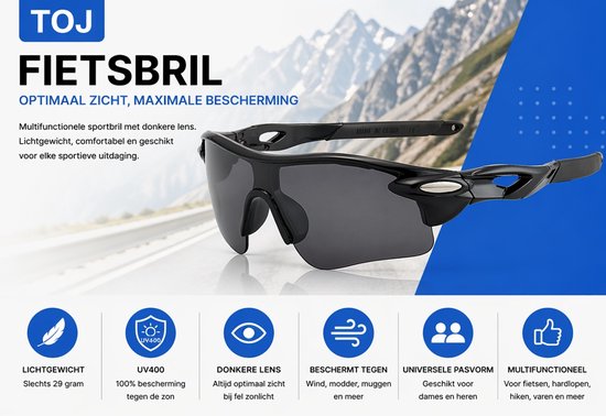 Fietsbril Met Hoes - Sportbril - Racefiets - Mountainbike - MTB - Sport Fiets Bril| Zonnebril - UV Bescherming - Zwart - Donkere Lens — afbeelding 3