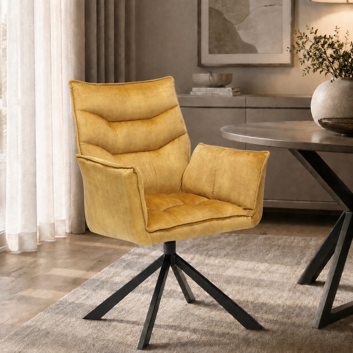Eetkamerstoel Dani - 360 graden draaibaar - Velvet - Gold