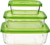 Luminarc Keep 'n Box vershoudbak glas - groen - Set-3