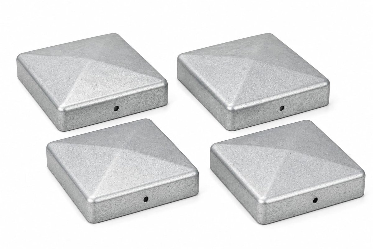 Paalkap 7x7 cm Gegalvaniseerd Metaal Set van 4 Stuks – Vierkante Afdekkap voor Houten Palen – Duurzaam en Weerbestendig