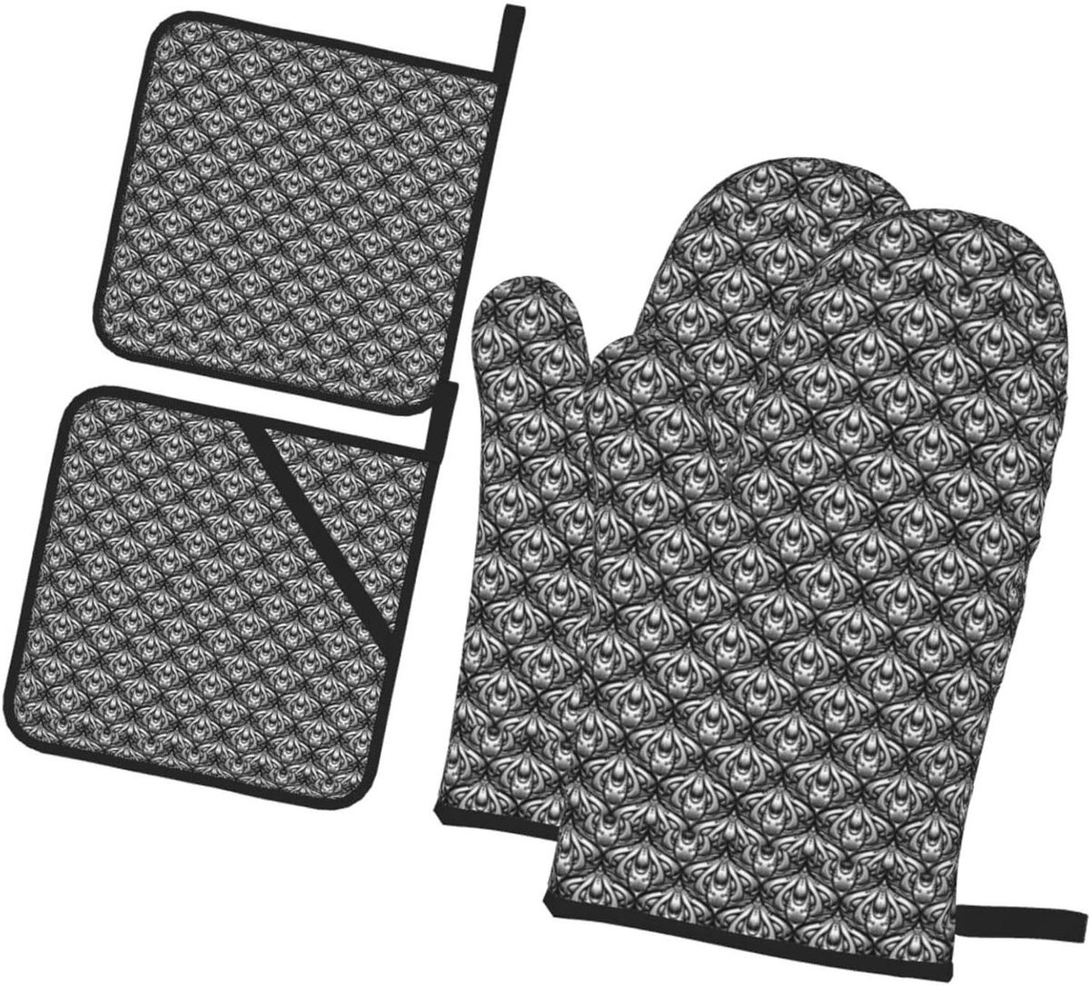 Kookhandschoenen Set - Bakhandschoenen Ovenwanten - Veilig Koken - Hittebestendige Voering - 4 Delig - Zwart Wit