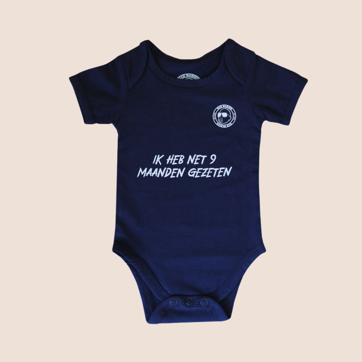 BadBabies Baby Romper – "Ik heb net 9 maanden gezeten" – Grappig Kraamcadeau – 0-2 Maanden - Blauw